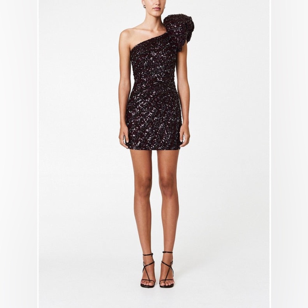 Rachel Gilbert Phoebe One-Shoulder Mini Embellished Chocolate AU1/US4 NWT